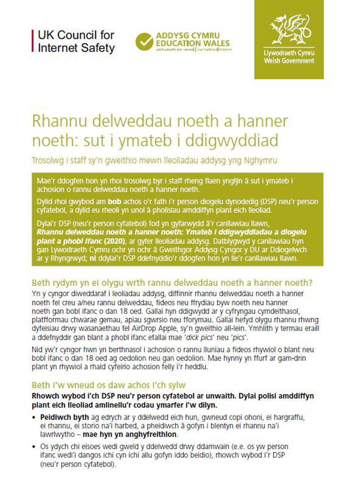 Canllawiau: Rhannu delweddau noeth a hanner-noeth: Sut i ymateb i ddigwyddiad